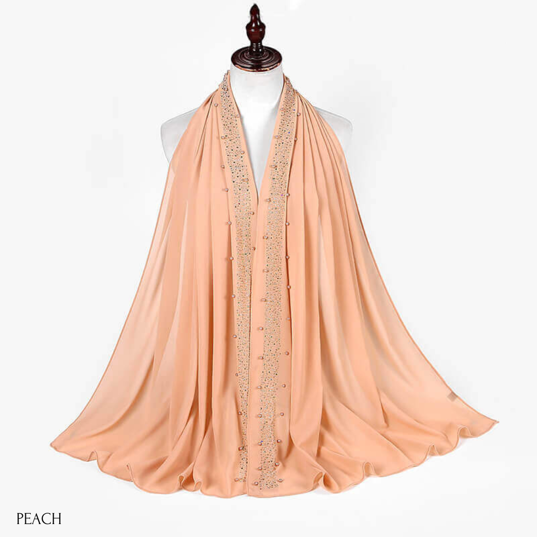 Beaded Rhinestone Chiffon HIjab