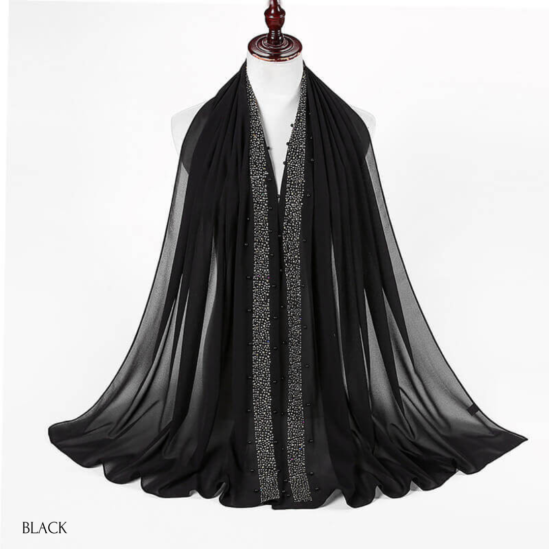 Beaded Rhinestone Chiffon HIjab