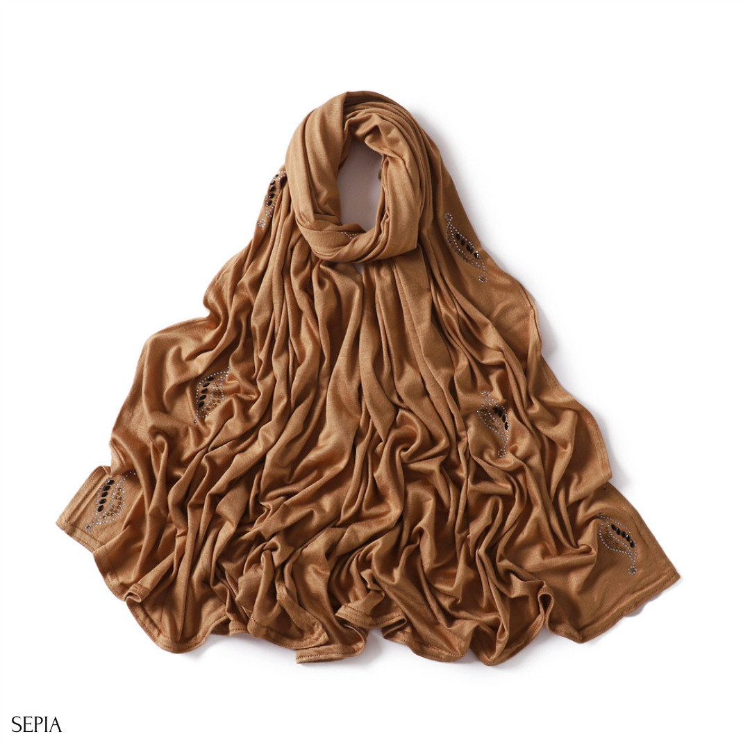 Rhinestone Leaf Jersey Hijabs