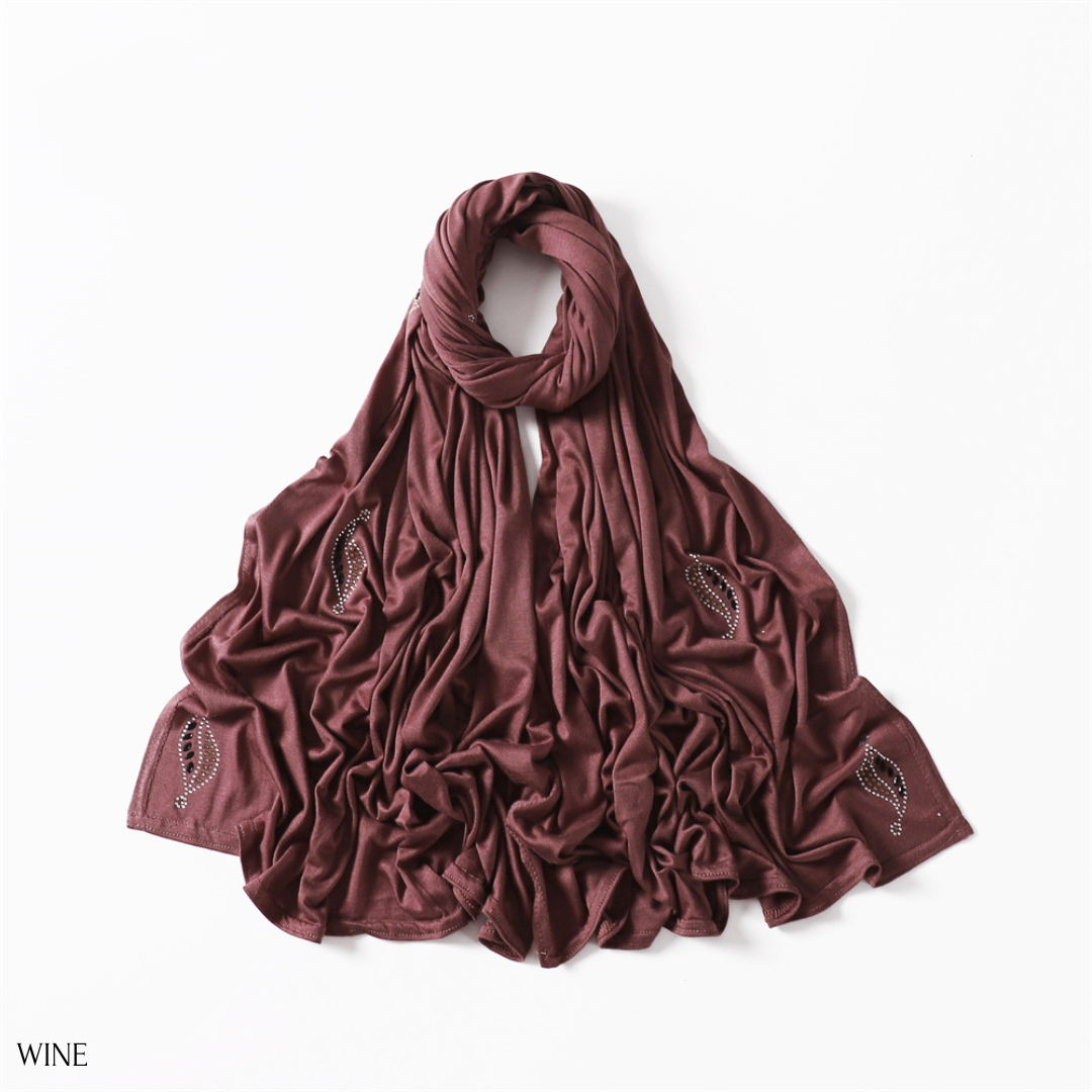 Rhinestone Leaf Jersey Hijabs