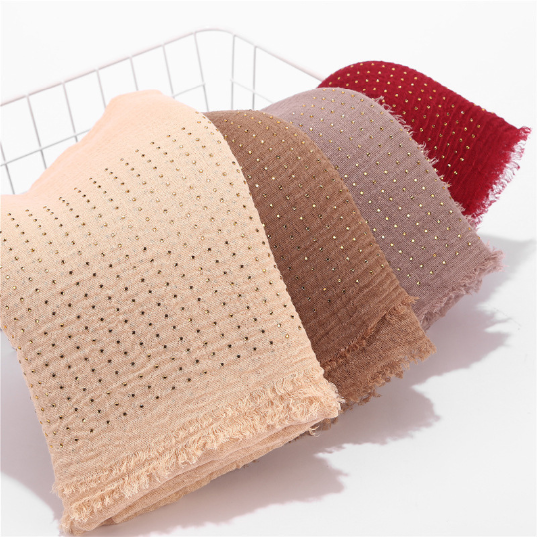Border Rhinestone Cotton Hijab