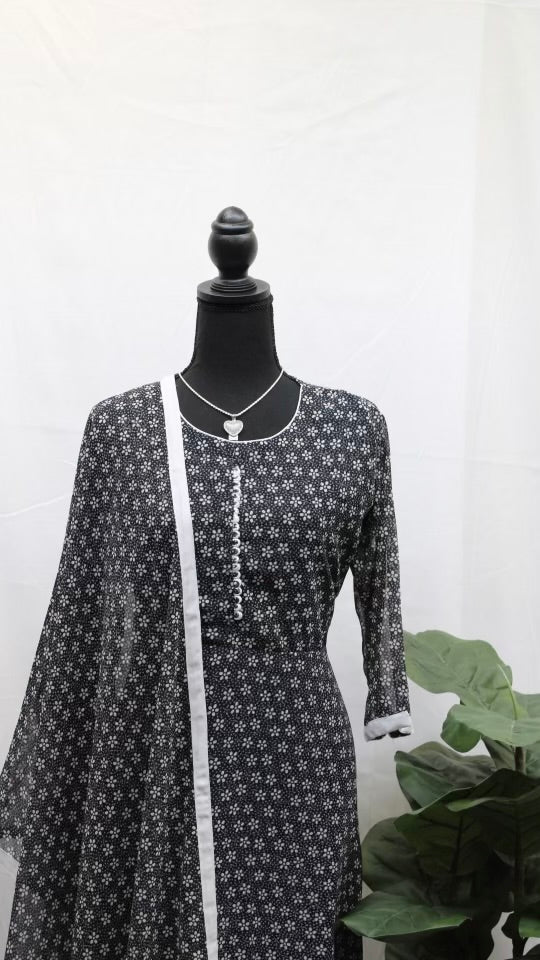 Charcoal Black Ditsy Kurti