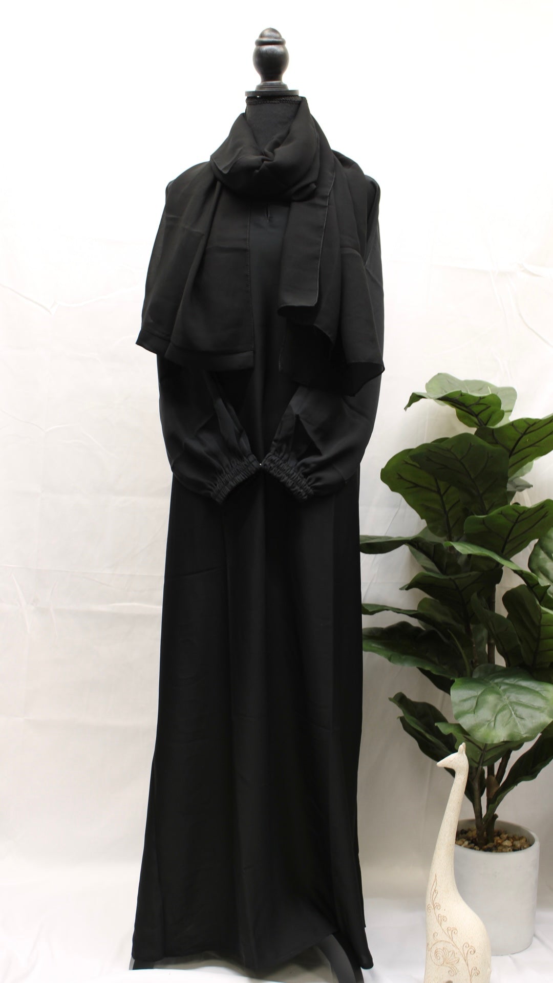 Jet Black Plain Abaya With Pockets