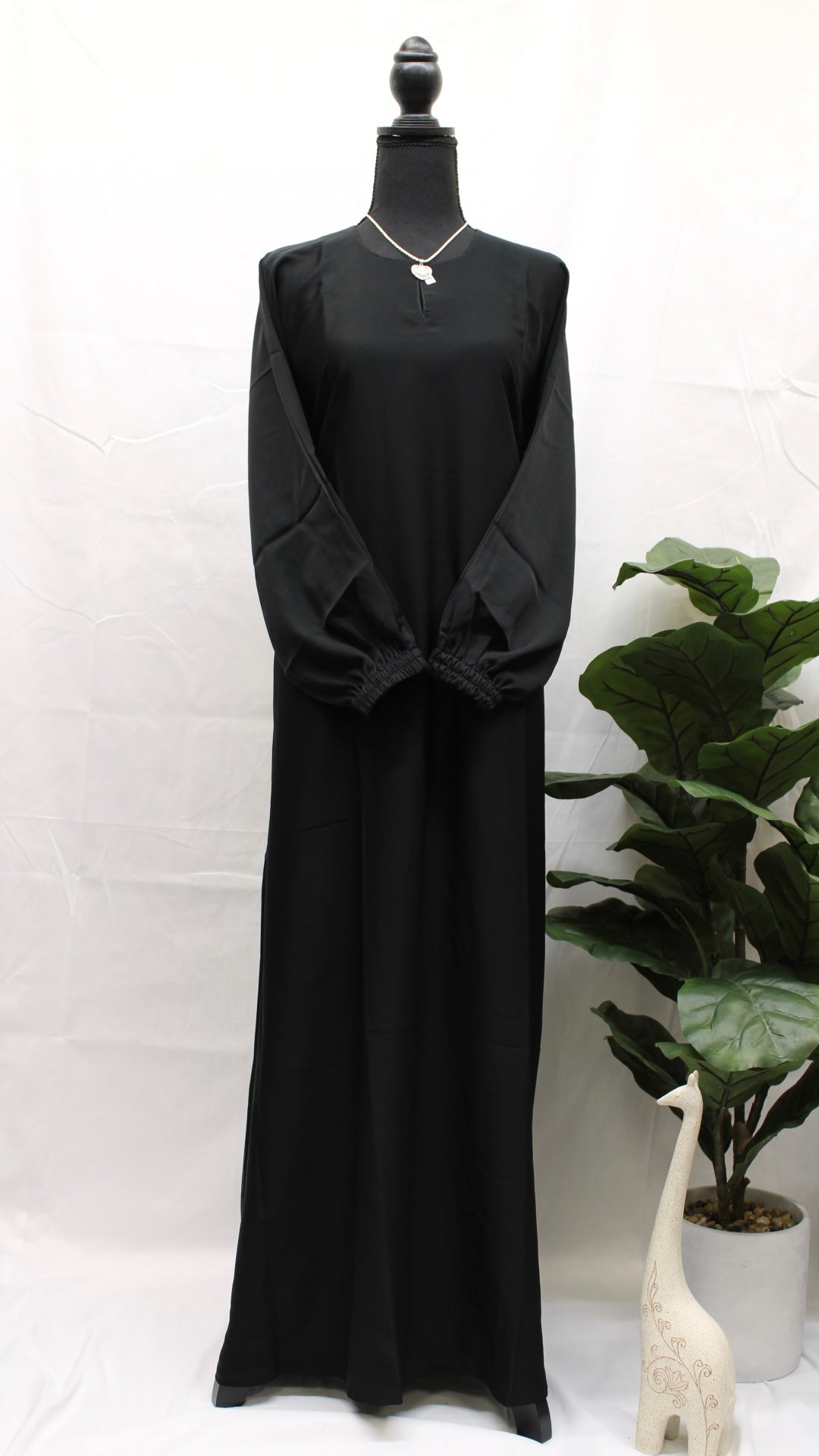 Jet Black Plain Abaya With Pockets