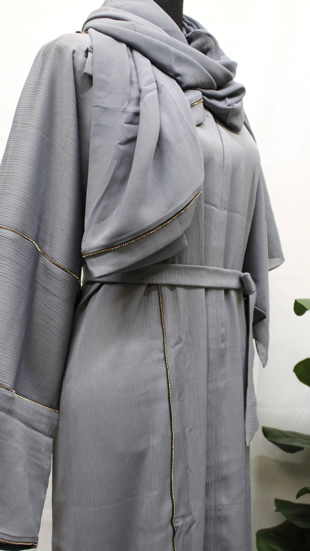 Light Grey Stone Striped Abaya