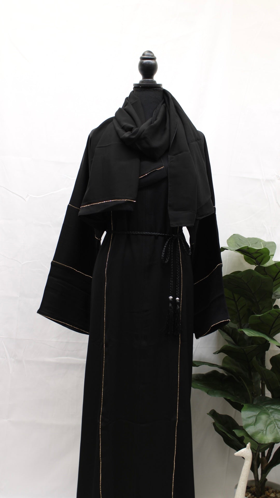 Midnight Black Stone Striped Abaya