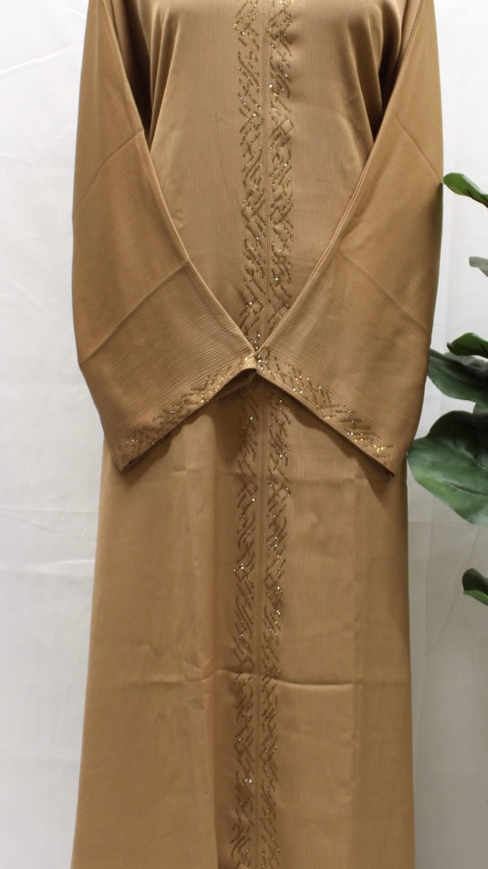 Warm Beige Intricate Abaya