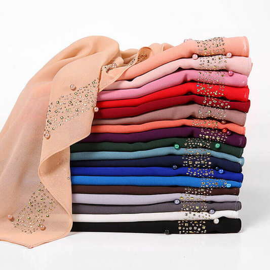 Beaded Rhinestone Chiffon HIjab