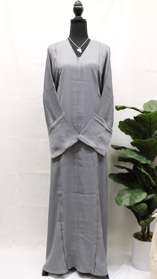 Light Grey Stone Striped Abaya