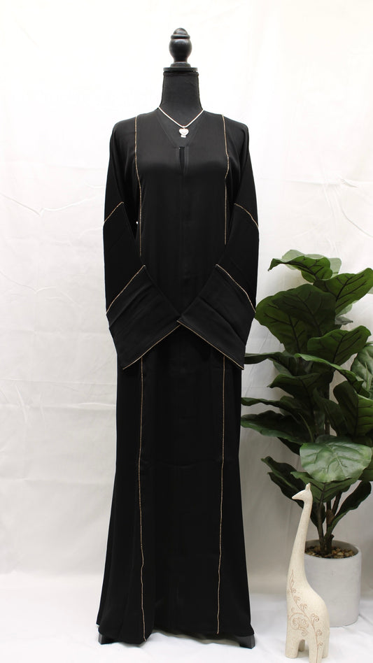 Midnight Black Stone Striped Abaya