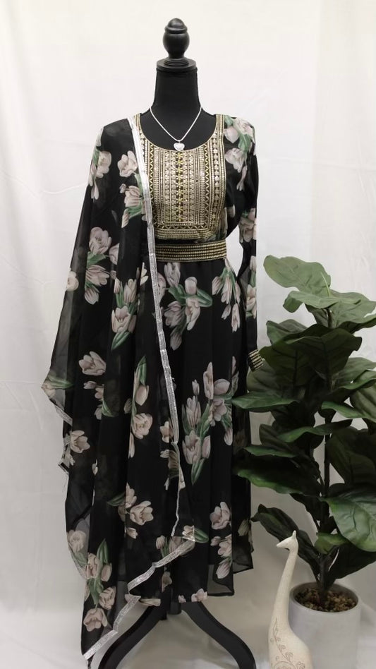 True Black Floral Kurti