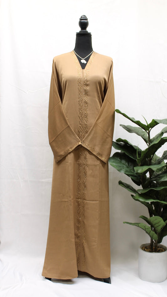 Warm Beige Intricate Abaya