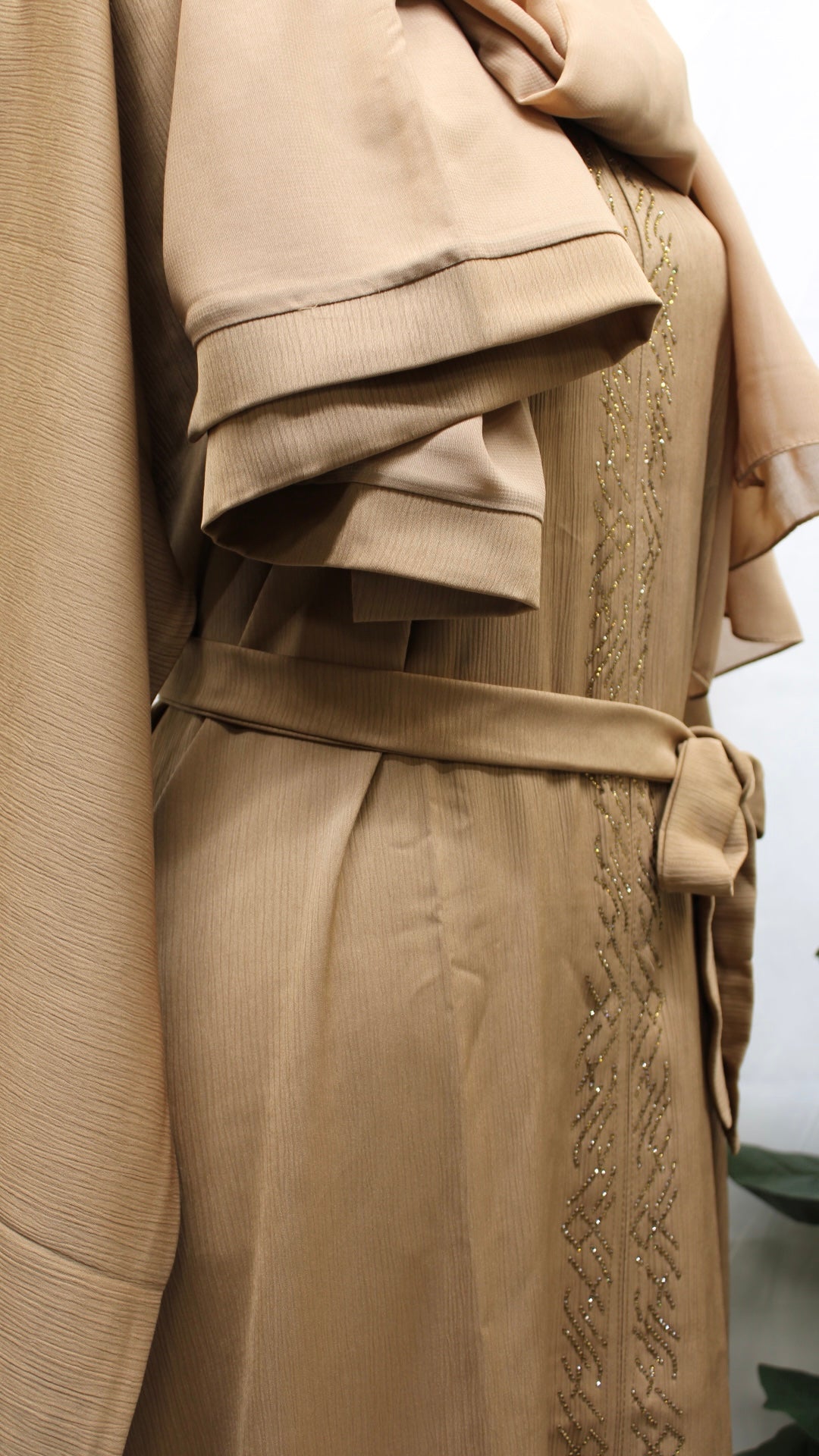 Warm Beige Intricate Abaya